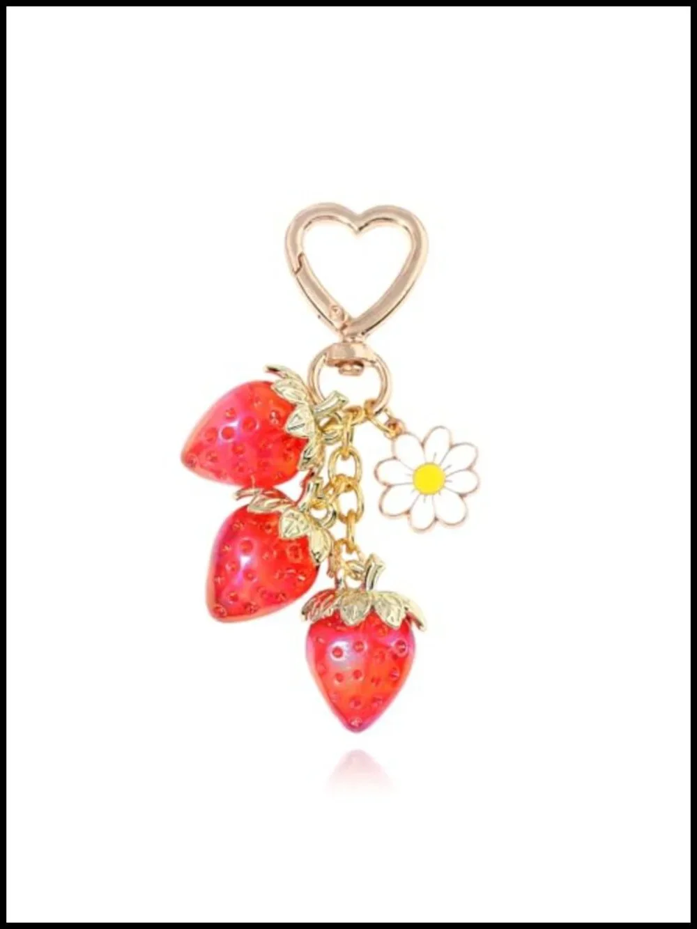 Fruit Keychain Purse Charm Set Apple Pear Lemon Cherry Strawberry Metal Resin